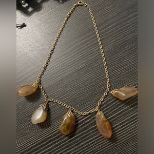 Gold Chain Necklace with Brown Agate Drop Pendants